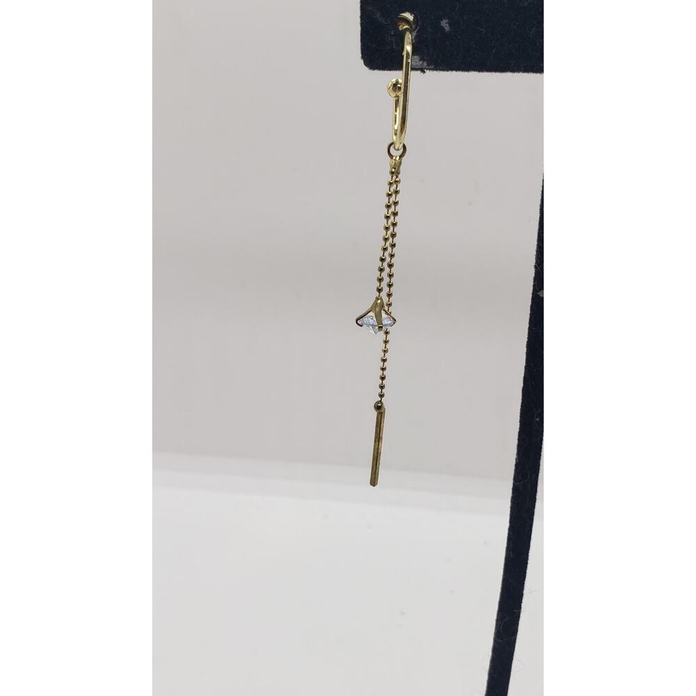 Gold Tone Drop Chain Earrings Crystal Bead Dangle Minimalist Modern Jewelry - Picture 4 of 9
